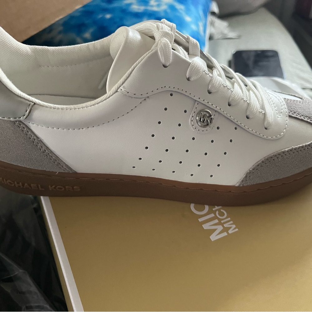 Michael Kors White and Gray Sneakers with Brown Sole